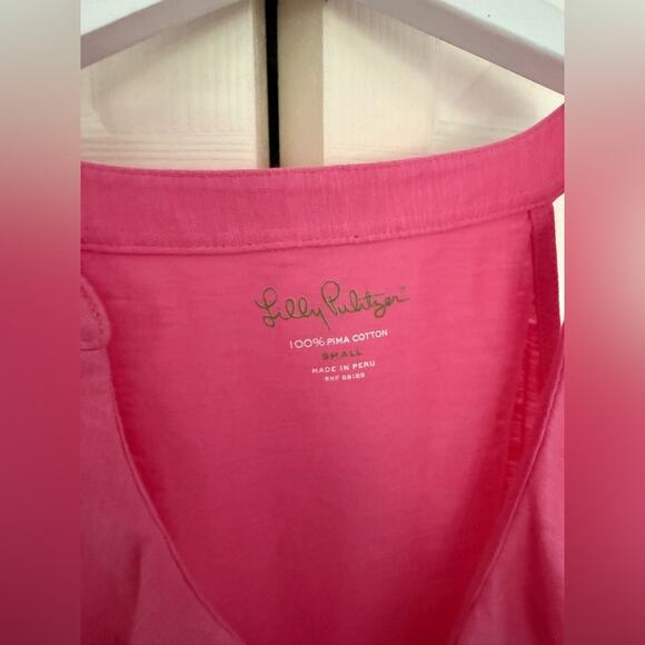 Lilly Pulitzer Shay Ruffled Tank Top Bubblegum Pink Pima Cotton Size Small - Picture 4 of 8
